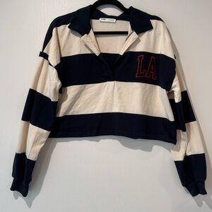 Striped Cropped Navy and Cream Rugby Shirt